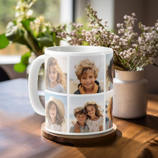 Caneca De Café Colagem de Grade de Foto Mínima Moderna - Branco