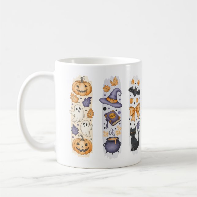 Caneca De Café Colagem de Halloween - Abóbora, Fantasmas, Bruxa,  (Esquerda)