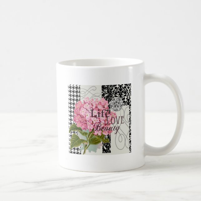 Caneca De Café Colagem de Hortênsia Rosa Chic Arte de Damasco Vin (Direita)