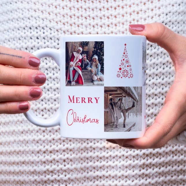 Caneca De Café Colagem de imagens Red Merry Natal Cinco Fotos (Photo grid collage Red Merry Christmas Five Photos Coffee Mug)