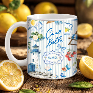 Caneca De Café Colagem de Limão Siciliano Turquesa Elegante