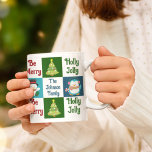 Caneca De Café Colagem de Natal bonita Santa Claus personalizada<br><div class="desc">Esta linda caneca de Natal de criança personalizada apresenta uma bela colagem de todos os seus grampos de Natal favoritos. Jolly Papai Noel em vermelho, uma bonito árvore de Natal em verde, alegre boneco de neve em azul, e pinguim adorável vestindo um cachecol ao lado de seu texto personalizado. Personalize...</div>