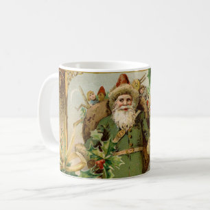 Caneca De Café Colagem de Natal do Velho Mundo do Papai Noel Verd