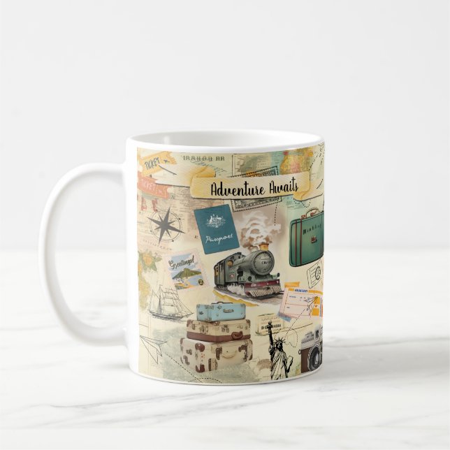 Caneca De Café Colagem de viagens vintage (Esquerda)