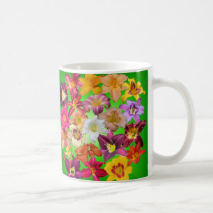 Caneca De Café Colagem do hemerocallis no verde