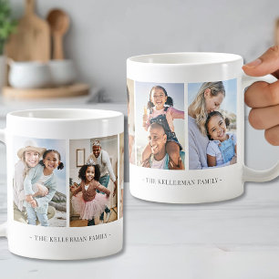 Caneca De Café Colagem Elegante Personalizada de 5 Fotos