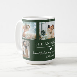 Caneca De Café Colagem Familiar de 5 Fotos Elegant Green