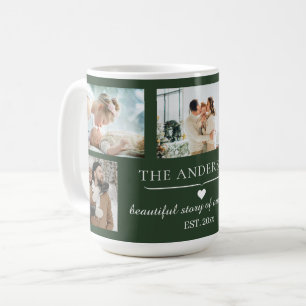 Caneca De Café Colagem Familiar de 5 Fotos Elegant Green
