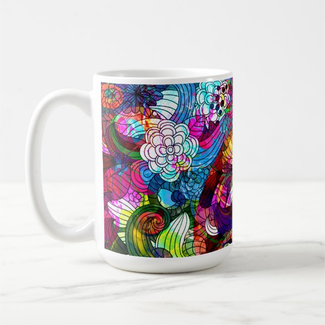 Caneca De Café Colagem Floral Romântica Colorida Retro (Esquerda)