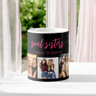 Caneca De Café Colagem Fotográfica das Irmãs de Alma Rosa Quente 