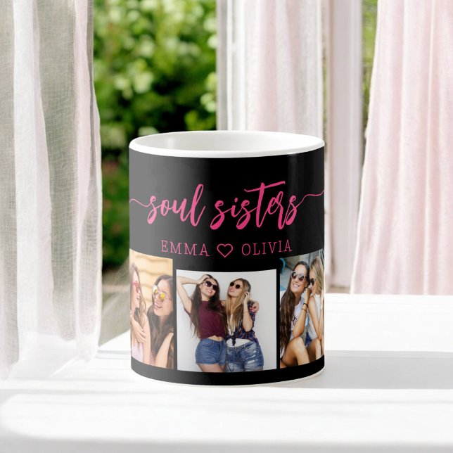 Caneca De Café Colagem Fotográfica das Irmãs de Alma Rosa Quente  (Criador carregado)