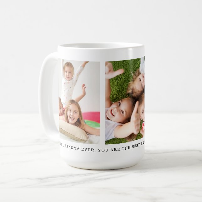 Caneca De Café Colagem Fotográfica Personalizada de 3 Netos Melho (Frente Esquerda)