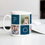 Caneca De Café Colagem Fotográfica Personalizada do Avô 5<br><div class="desc">Crie um doce guardião para o avô este Dia de os pais ou Dia dos Avós com este simples design que apresenta cinco das suas fotografias favoritas do Instagram, organizadas num esquema de colagem com quadrados alternados em azul escuro, soletrando "Poppy". Personalize com fotos favoritas de seus netos para um...</div>