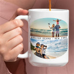 Caneca De Café Colagem Moderna de 4 Fotos | Férias Familiares<br><div class="desc">Adicione quatro de suas fotos de férias favoritas para uma caneca personalizada e mínima. Você pode mudar o texto para o local de sua viagem, seu nome de família, um verso curto ou qualquer coisa que você queira. Esta caneca apresenta 2 fotos em forma de domo com uma linha de...</div>