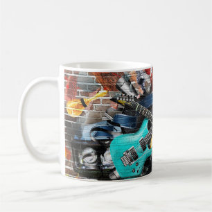 Caneca De Café Colagem Musical: Fundo Rítmico Colorido.