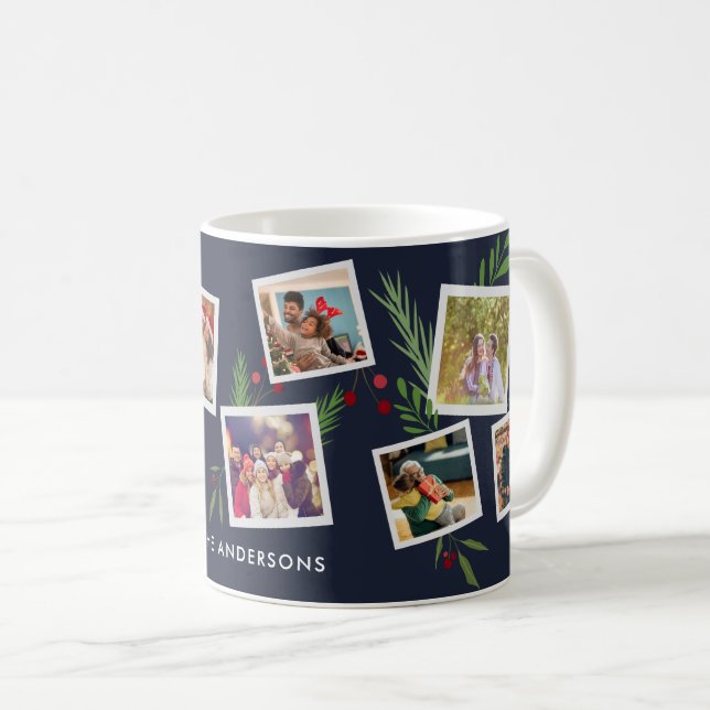 Caneca De Café Colagem Natal Feliz Moderna Personalizada com Azev (Frente Esquerda)