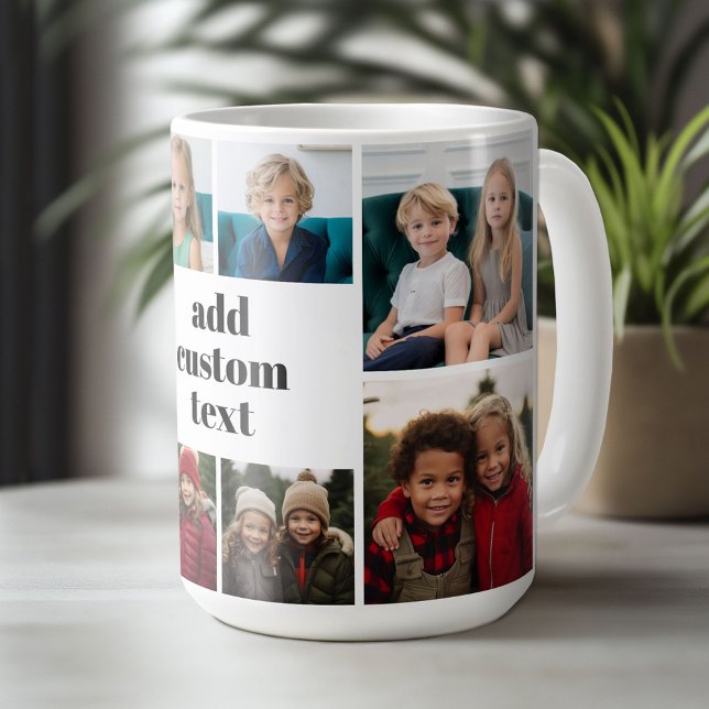 Caneca De Café Colagem personalizada 8 Foto - branco com texto pr (Custom Photo Mug)