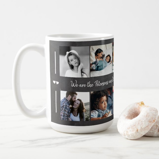 Caneca De Café Colagem personalizada de 10 fotos com rusticidade  (Com Donut)