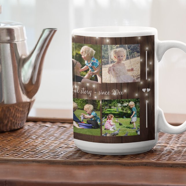 Caneca De Café Colagem personalizada de 10 fotos com rusticidade  (Criador carregado)
