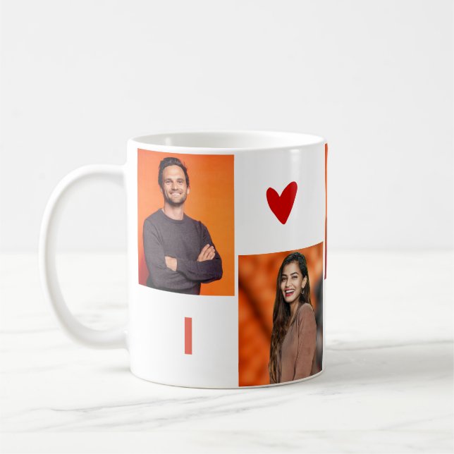 Caneca De Café Colagem Personalizada de 4 Fotos I Heart You Coffe (Esquerda)