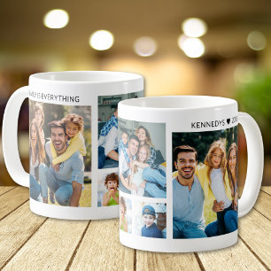 Caneca De Café Colagem Personalizada de 5 Fotos Nome da Família B
