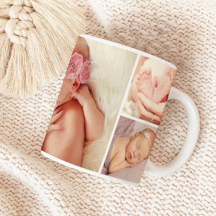 Caneca De Café Colagem Personalizada De Fotos De Menina Recém-Na