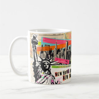 Caneca De Café Colagem Pop Art Revista Paisagem Urbana de Nova Yo