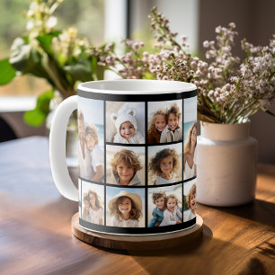Caneca De Café Colagem Quadrada de 9 Fotos Pretas