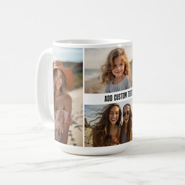 Caneca De Café Colagem Simples de 4 Fotos com Uma Linha de Texto (Frente Esquerda)