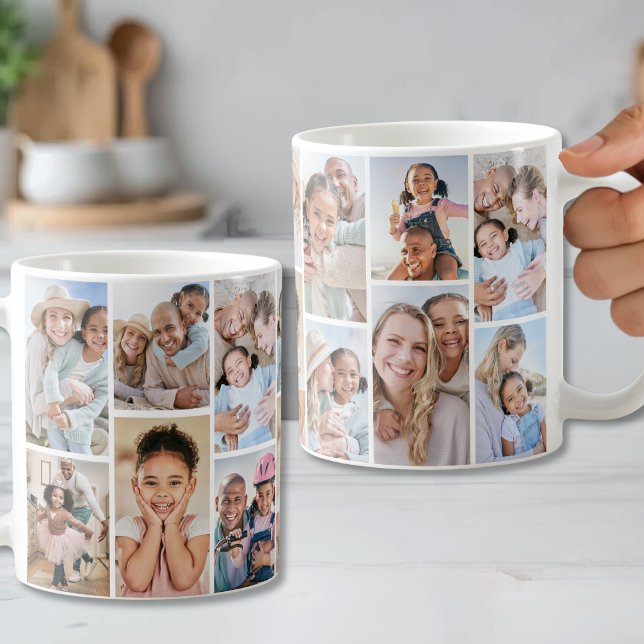 Caneca De Café Colagem Simples Personalizada de 14 Fotos (Personalized Simple 14 Photo Collage Coffee Mug )