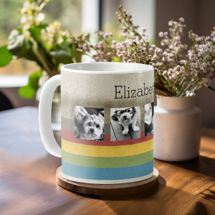 Caneca De Café Colar Personalizado Hipster Arco-íris Rústico 4 Fo