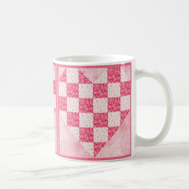 Caneca De Café Colcha de Coração Floral Rosa (Direita)