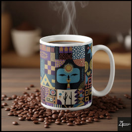 Caneca De Café Colcha de Retalhos de Arte Popular Terrosa Silenci