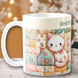 Caneca De Café Colcha de Retalhos de Gato Fofo com Nome Personali