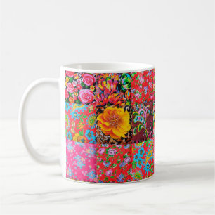 Caneca De Café Colcha de retalhos feita à mão com padrão flora