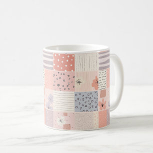 Caneca De Café Colcha de retalhos florais pastéis em rosa e azul