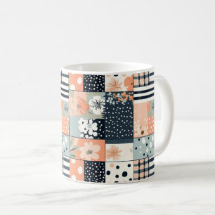 Caneca De Café Colcha Floral em Patchwork Vintage em Tom Pastel S
