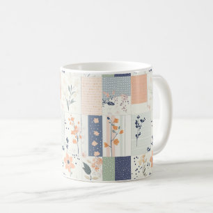 Caneca De Café Colcha Floral Escandinava em Rosa e Azul