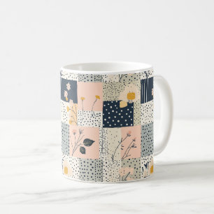 Caneca De Café Colcha Floral Moderna Country em Rosa e Azul
