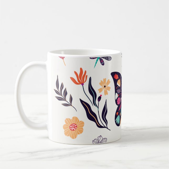 Caneca De Café Coleção à mão de elementos de primavera de verão w (Esquerda)