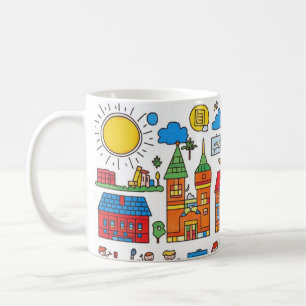 Caneca De Café coleção colorida de casas, edifícios, árvores