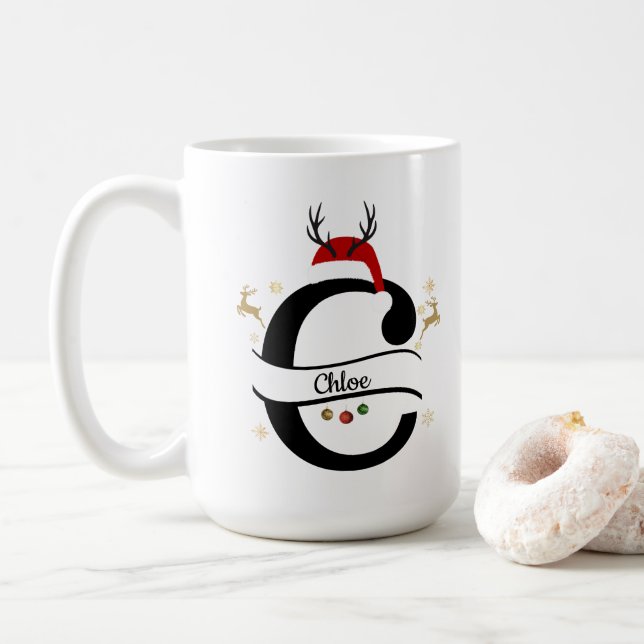 Caneca De Café Coleção de Alfabeto de Natal – Design da Letra C (Com Donut)