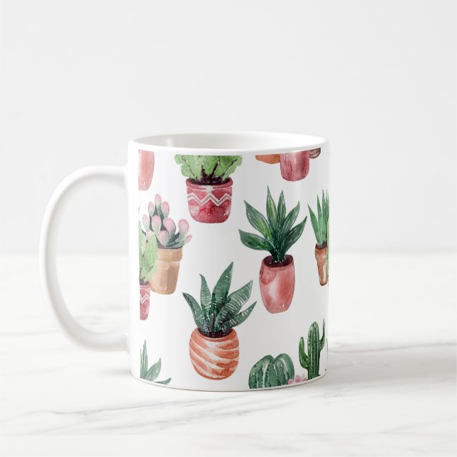 Caneca De Café Coleção de cactos em potes, aquarela. (Esquerda)