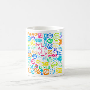 Caneca De Café Coleção de Carimbos Grunge Colorido Texto Retro