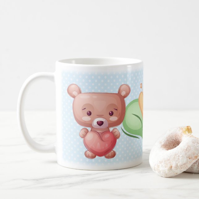 Caneca De Café Coleção de Coração Urso - Azul (Com Donut)