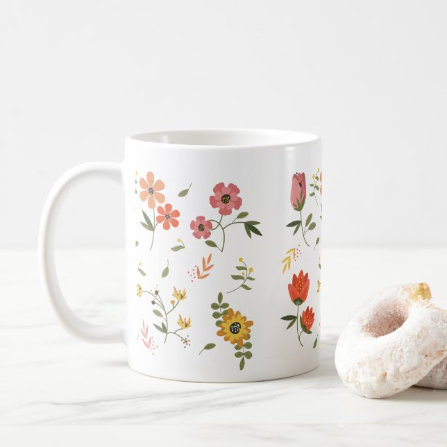 Caneca De Café coleção de flores (Com Donut)