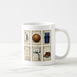Caneca De Café Coleção de Selos Esportivos de Basquetebol Vintage