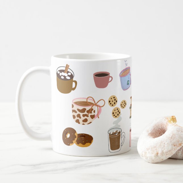 Caneca De Café Coleção Ilustrada Aconchegante & Cafés (Com Donut)