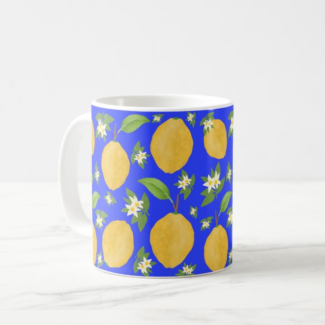 Caneca De Café Coleção Lemon Bloom azul estampada (Frente Esquerda)