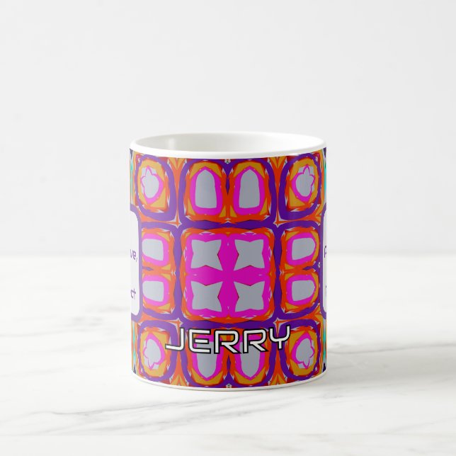 Caneca De Café Coleidoscópio de Abstrato cor rosa e laranja vibra (Centro)